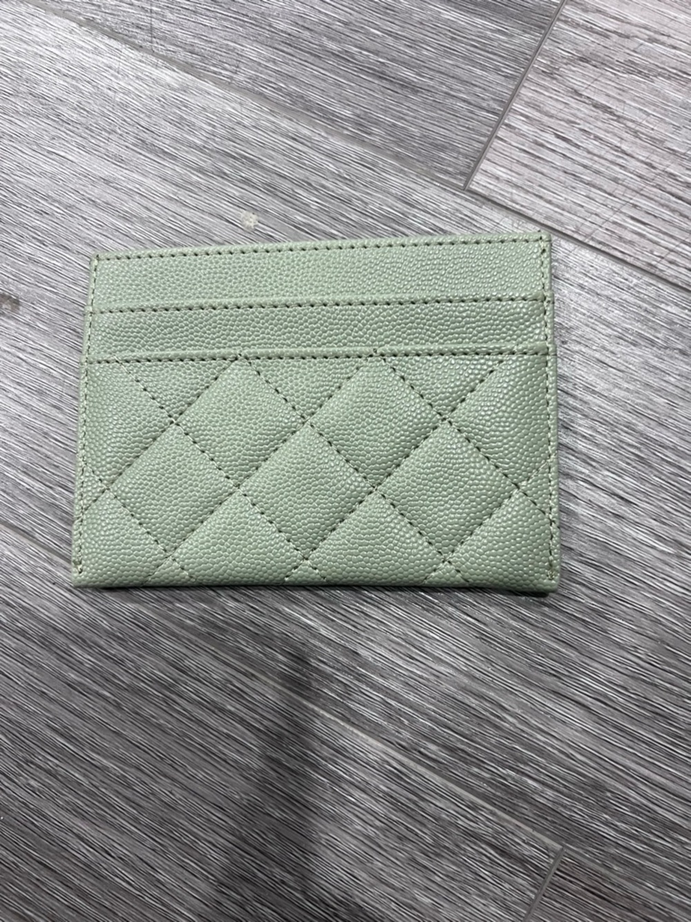 LIGHT GREEN QUILTED CAVIAR CARD HOLDER WALLET